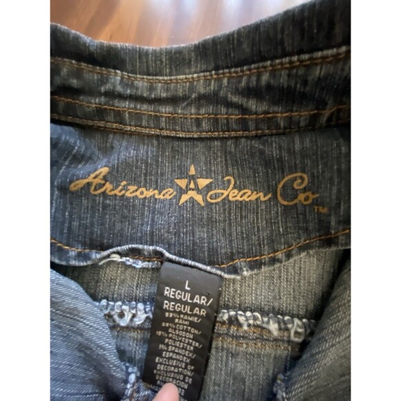 Y2K Vintage Arizona Women Sz Large Denim Jean Jeweled Jacket Snaps Preppy - Picture 4 of 16